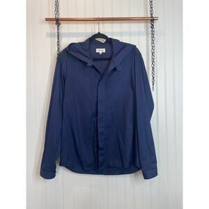 13 BONAPARTE Navy Blue Long Sleeve Hooded Button Up Shirt Size M